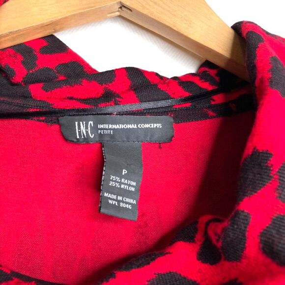 INC Women'ss Red Leopard Ocelot Print Cowl Neck Top Short Sleeve Punk Size P - Picture 9 of 9